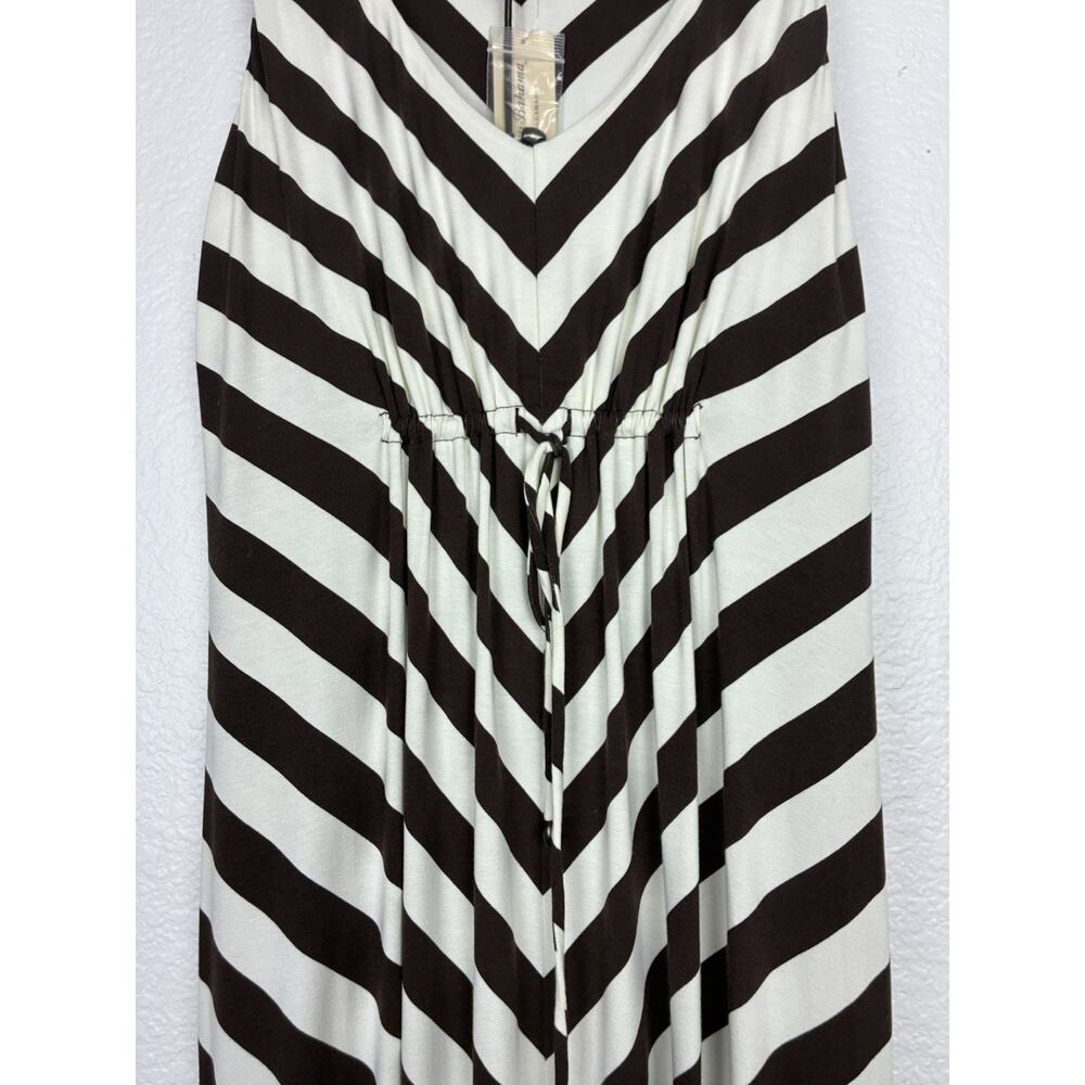 Tommy Bahama Chevron Nautical Striped Maxi Dress Brown Cream Drawstring Waist M - Picture 4 of 10